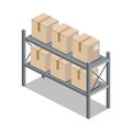 Isometric 3d Shelf with Cartoon Box Royalty Free Stock Photo