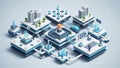 Isometric 3D of a Smart City Network with Buildings and Data Flow stock Royalty Free Stock Photo