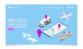 Isometric 3D Smart global logistics delivery tracking system on smartphone concept with export, import, warehouse business and Royalty Free Stock Photo