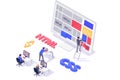 Isometric 3d teamwork building and do layout new modern site. Royalty Free Stock Photo