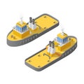 Isometric 3D Transport Boat Ship Tow Tugboat Urban City Element Vector Design