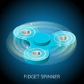 Isometric 3d vector a blue fidget spinner or hand spinner. Fidget toy for increased focus, stress relief. Royalty Free Stock Photo