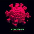 Isometric 3D vector coronavirus cell illustration. Covid19 stylised virus cell icon design. Danger symbol made in minecradt cubic