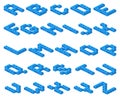 Isometric 3D vector font of plastic blue cubes constructor