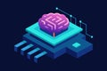 Artificial Intelligence Concept Digital Brain on Microchip Isometric Illustration Royalty Free Stock Photo