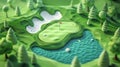 Isometric 3D view of a challenging golf hole detailed layout Royalty Free Stock Photo