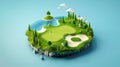 Isometric 3D view of a challenging golf hole detailed layout Royalty Free Stock Photo