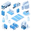 Isometric 3d water purification industrial system technology facilities. Industrial water tanks, pumping station vector Royalty Free Stock Photo