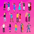 Isometric Dancing People Characters Icon Set. Vector