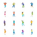 Isometric Dancing People Characters Icon Set. Vector