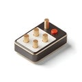 Isometric dark gray device with gold knobs and red button control panel Royalty Free Stock Photo