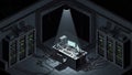 Isometric Dark Server Room with Computer Setup and Network Racks Royalty Free Stock Photo