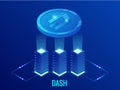 Isometric DASH Cryptocurrency mining farm. Blockchain technology, cryptocurrency and a digital payment network for