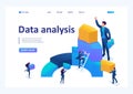 Isometric Data for analysis, creating charts, businessmen carry information. Landing page concepts and web design