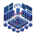 Isometric Data Center Network with Analytics Displays Royalty Free Stock Photo