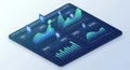 Isometric data dashboard displaying various financial and statistical graphical analysis Royalty Free Stock Photo