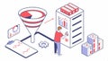 Isometric data funnel, analytics and process visualization. vector design Generative AI