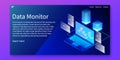 Isometric Data Monitor, Analysis information system concept, Web template, vector illustration