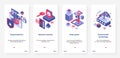 Isometric data protection, network security UX, UI onboarding mobile app page screen set