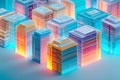 Isometric data stacks with color gradients and light emission for futuristic technology Royalty Free Stock Photo