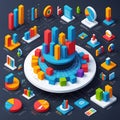 Isometric Data Visualization: Business Analytics, Statistics, and Performance Metrics Royalty Free Stock Photo