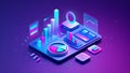 Isometric Data Visualization Dashboard with Graphs and Charts Royalty Free Stock Photo