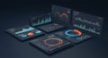 Isometric Data Visualization: Dynamic Charts & Graphs on Dark Interface Royalty Free Stock Photo