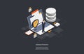 Isometric database protection concept. Server room rack, database security, shield server unit. Royalty Free Stock Photo