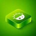 Isometric Day night cycle icon isolated on green background. Day night concept, sun and moon. Green square button Royalty Free Stock Photo