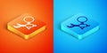 Isometric Debugging icon isolated on orange and blue background. Debugging tool. Magnifying glass on bug programming Royalty Free Stock Photo