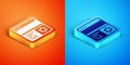 Isometric Debugging icon isolated on orange and blue background. Debugging tool. Magnifying glass on bug programming Royalty Free Stock Photo