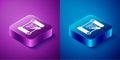 Isometric Decree, paper, parchment, scroll icon icon isolated on blue and purple background. Square button. Vector Royalty Free Stock Photo