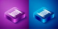 Isometric Decree, paper, parchment, scroll icon icon isolated on blue and purple background. Square button. Vector Royalty Free Stock Photo