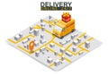 Isometric delivery truck concept. Map city logstics online shopping ecommerce concept isometric. Vector isolated