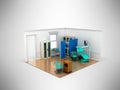 Isometric dentist office blue 3d rendering on gray background