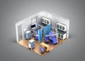 Isometric dentist office blue 3d rendering on grey background