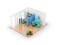 Isometric dentist office blue table vaccination 3d render on white background