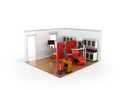 Isometric dentist office red 3d rendering on white background