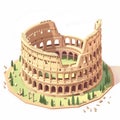 Isometric depiction of Colosseum ancient glory. Generative AI Illustration.