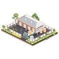 Isometric depiction of a Distribution Logistic Center featuring warehouse storage facilities and truck. Illustration capturing the