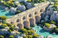 Pont du Gard Isometric Artistry - AI Generated