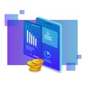 Isometric design chart and statistic business information mobile concept