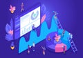 Isometric design concept for landing page. Data analysis concept with characters. Vector illustration