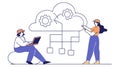Isometric design of people collaborating on cloud computing and data networks, vector design Generative AI Royalty Free Stock Photo