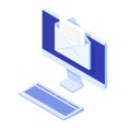 Isometric Desktop with email notification. Get E-mail concept.
