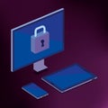 Isometric desktop and padlock cyber security Royalty Free Stock Photo