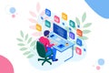 Isometric Developing programming and coding technologies. Website design. Vector illustration