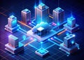 Visualizing Cloud Infrastructure An Isometric Diagram of Server Data Center and Global Network Connections for Modern