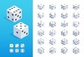 Isometric dice. 3D random roll of casino game elements, gambling and risk concept, poker and craps board game asset Royalty Free Stock Photo