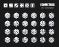 Isometric dice. Set of isometric dice combination. White poker cubes vector isolated